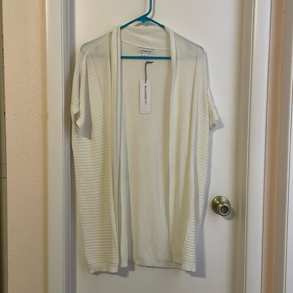 Brand new Liz Claiborne white short sleeve sweater long cardigan size Large